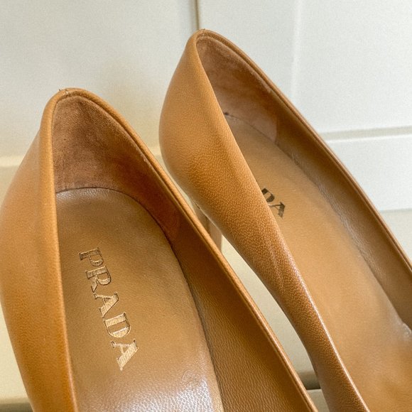 Prada Nude Square-toed Leather Pumps - Picture 6 of 7